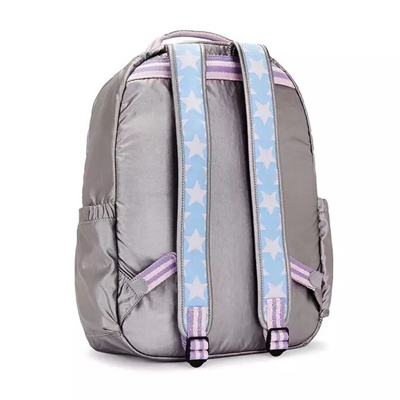 Kipling Seoul Large 15" Laptop School Backpack “Star Pop” Silver Metallic NEW - Picture 3 of 8